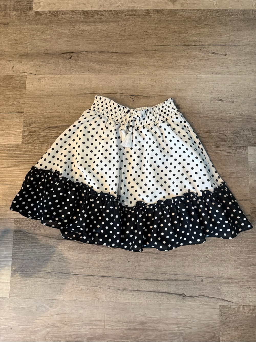 kidpik Black and White Polka Dot Circle Skirt with Ruffle Hem